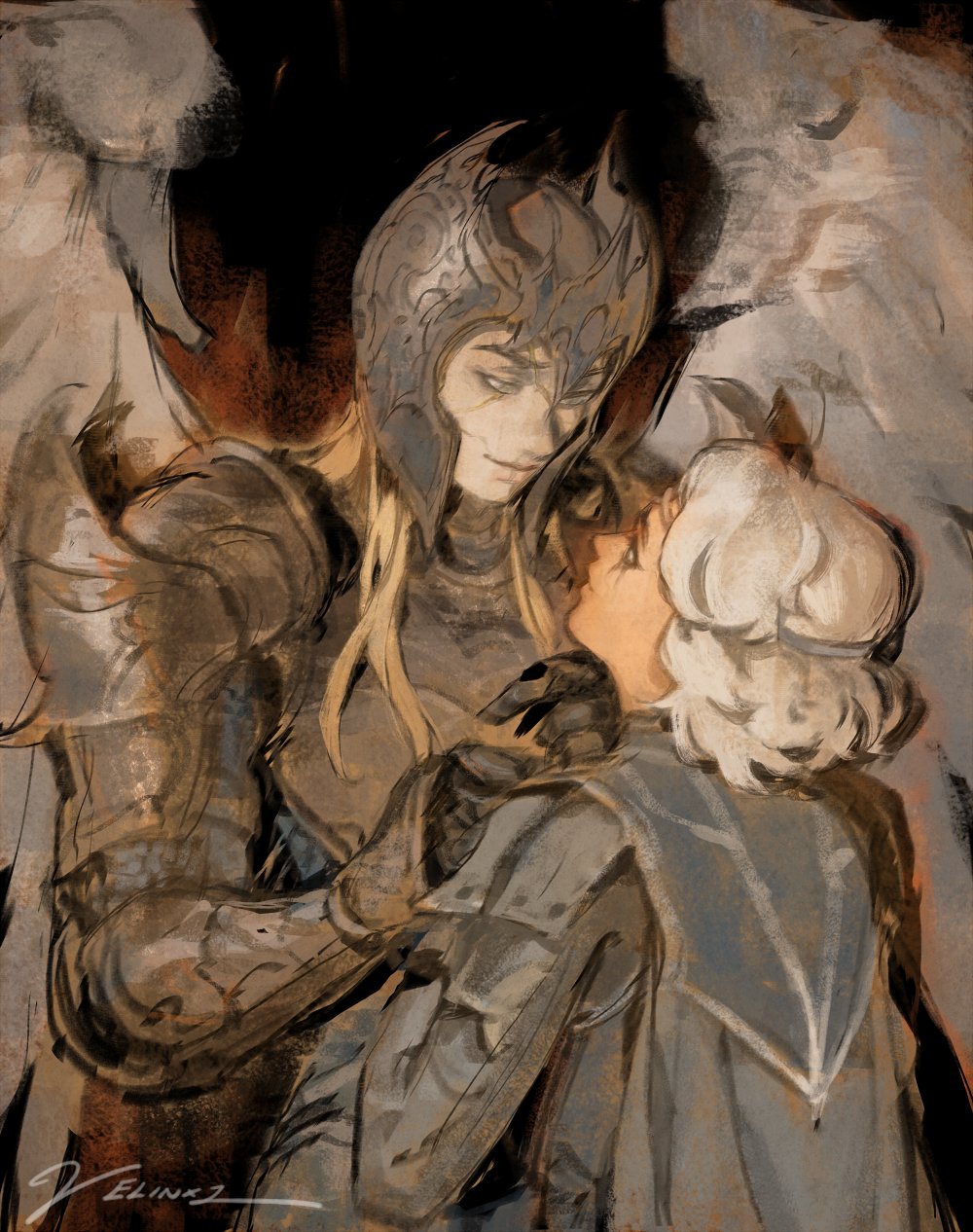 2girls, angel_wings, armor, artist_name, baldur's_gate, baldur's_gate_3, black_background, blonde_hair