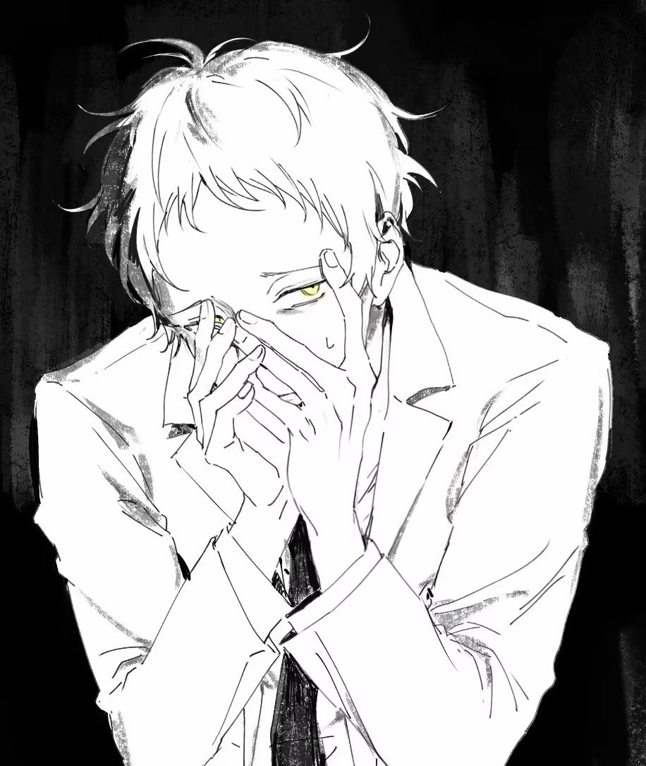 1boy, adachi_tooru, black_background, collared_shirt, grey_background, greyscale, long_sleeves, male_focus
