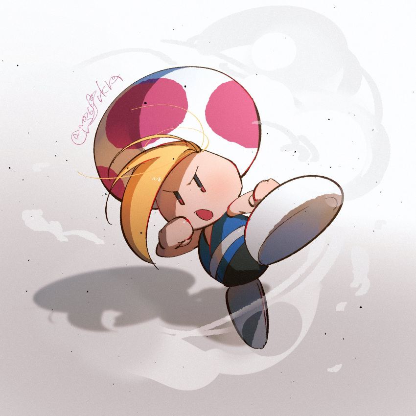 1boy, blonde_hair, dougi, full_body, hanaon, highres, kicking, looking_at_viewer