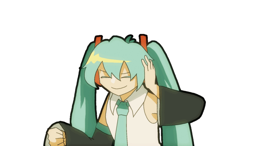 1girl, animated, animated_gif, aqua_hair, aqua_necktie, black_sleeves, closed_eyes, collared_shirt