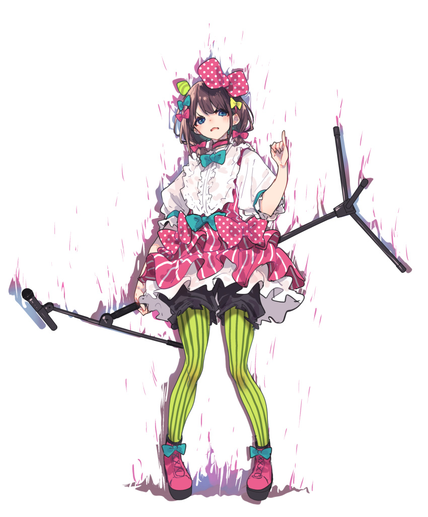 1girl, absurdres, ankle_bow, aqua_bow, aqua_bowtie, aura, black_shorts, blue_eyes