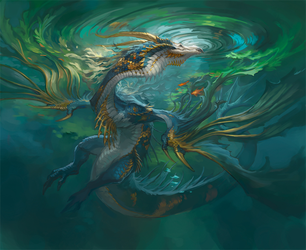 animal_focus, blue_scales, claws, dragon, fins, fish, from_side, full_body