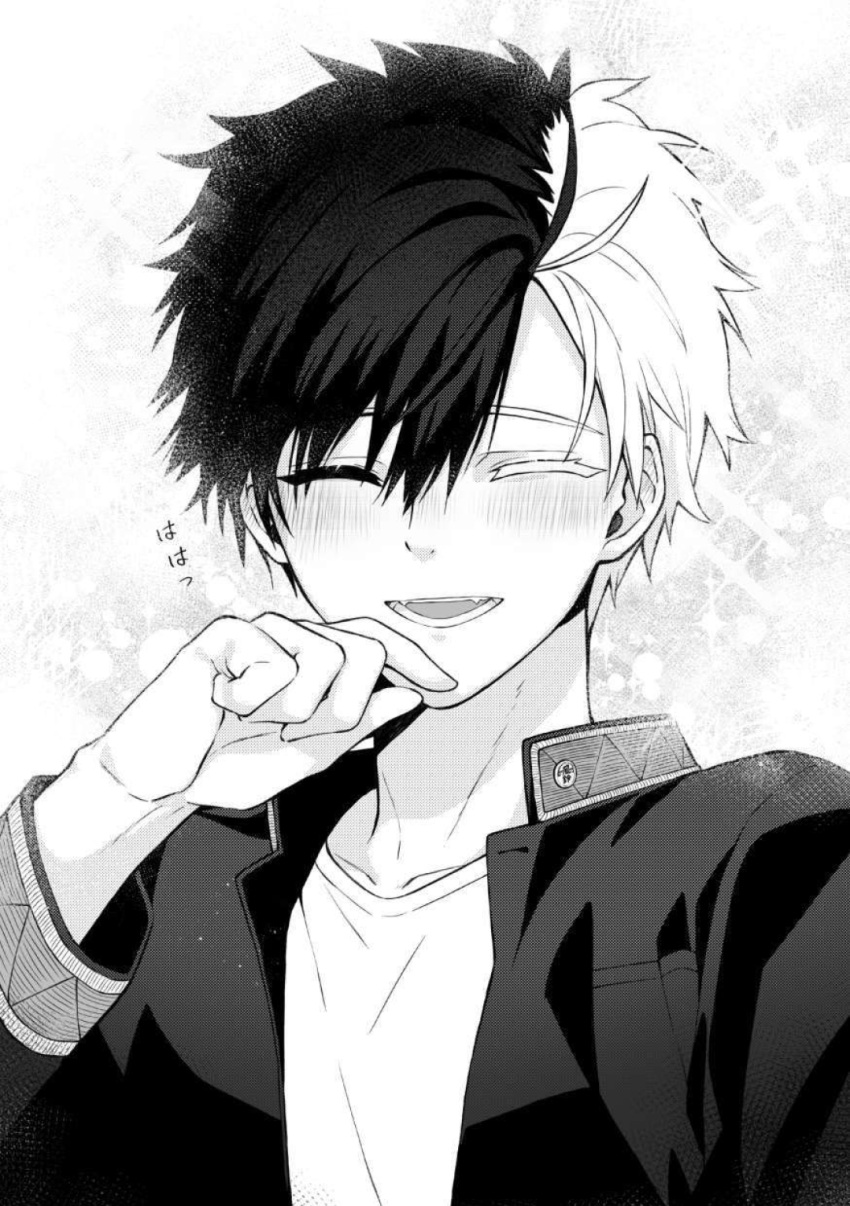 1boy, black_hair, blush, ciaociaovita, highres, jacket, long_sleeves, male_focus