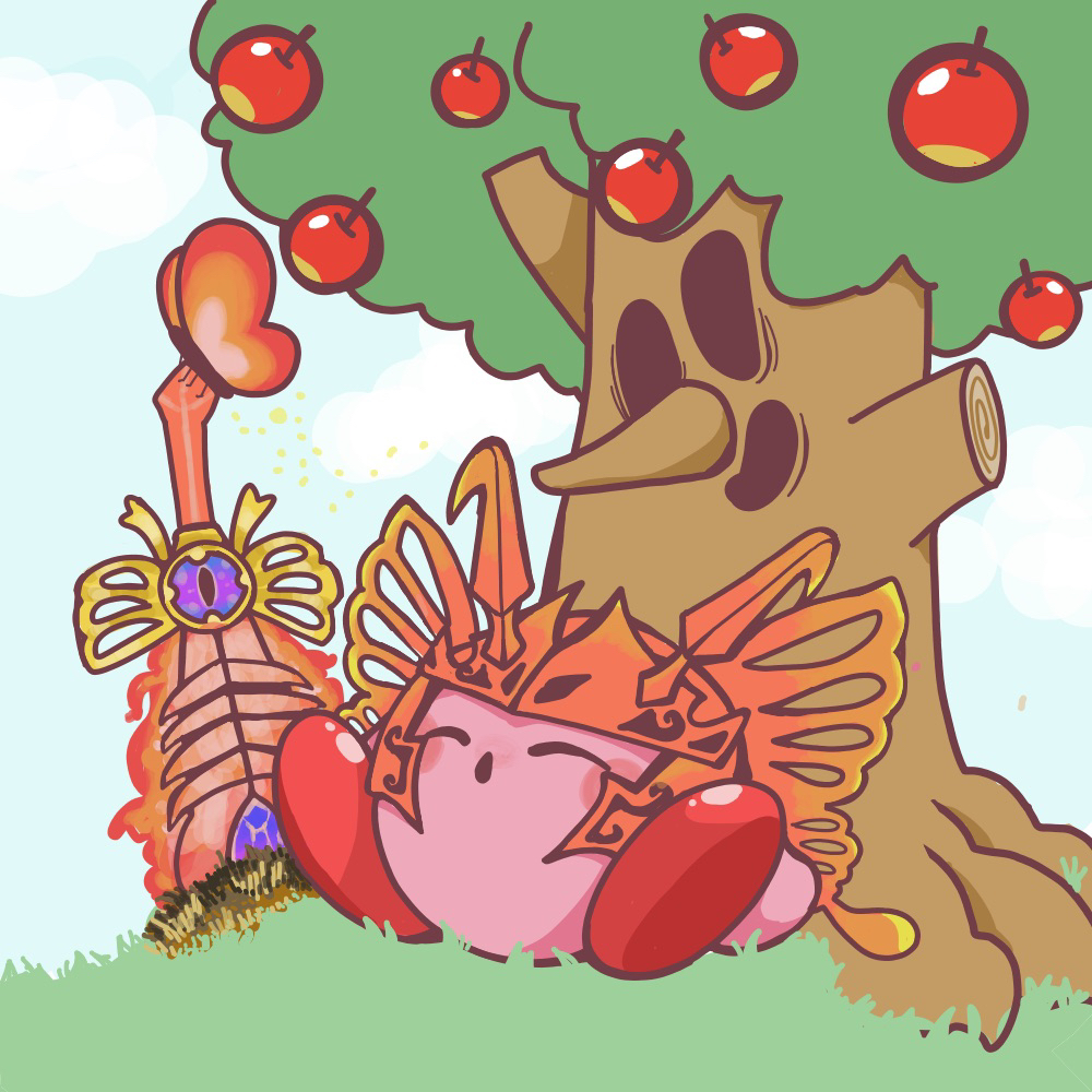 apple, closed_eyes, clouds, copy_ability, fire, food, fruit, glowing