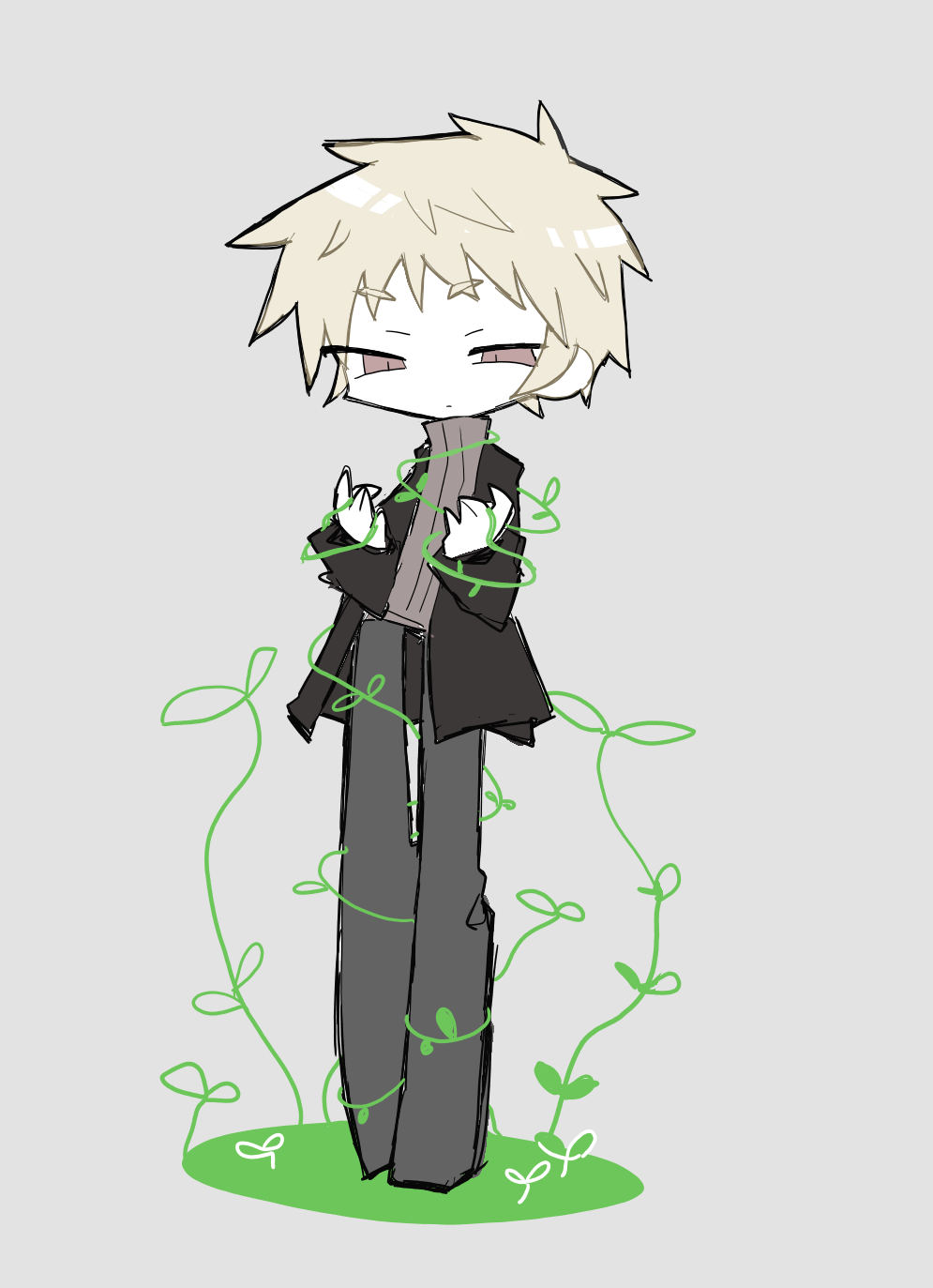 1boy, atou_haruki, black_jacket, blonde_hair, brown_sweater, closed_mouth, commentary_request, full_body