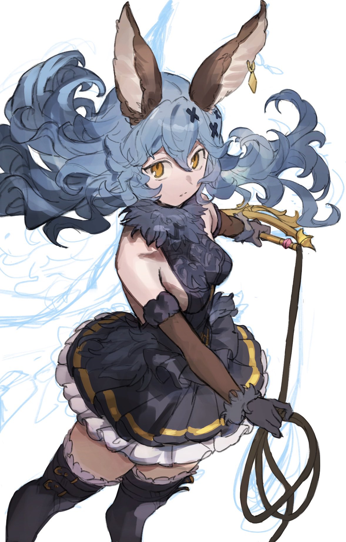 1girl, animal_ears, backless_dress, backless_outfit, blue_hair, breasts, dress, earrings