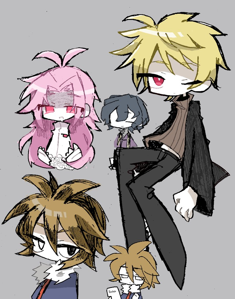 4boys, alternate_eye_color, antenna_hair, atou_haruki, black_jacket, black_pants, blonde_hair, blue_jacket