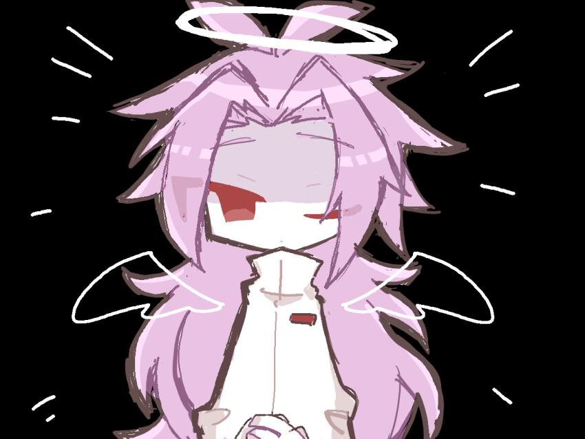 1boy, antenna_hair, closed_mouth, colored_skin, commentary_request, deformed, drawn_wings, eyes_visible_through_hair