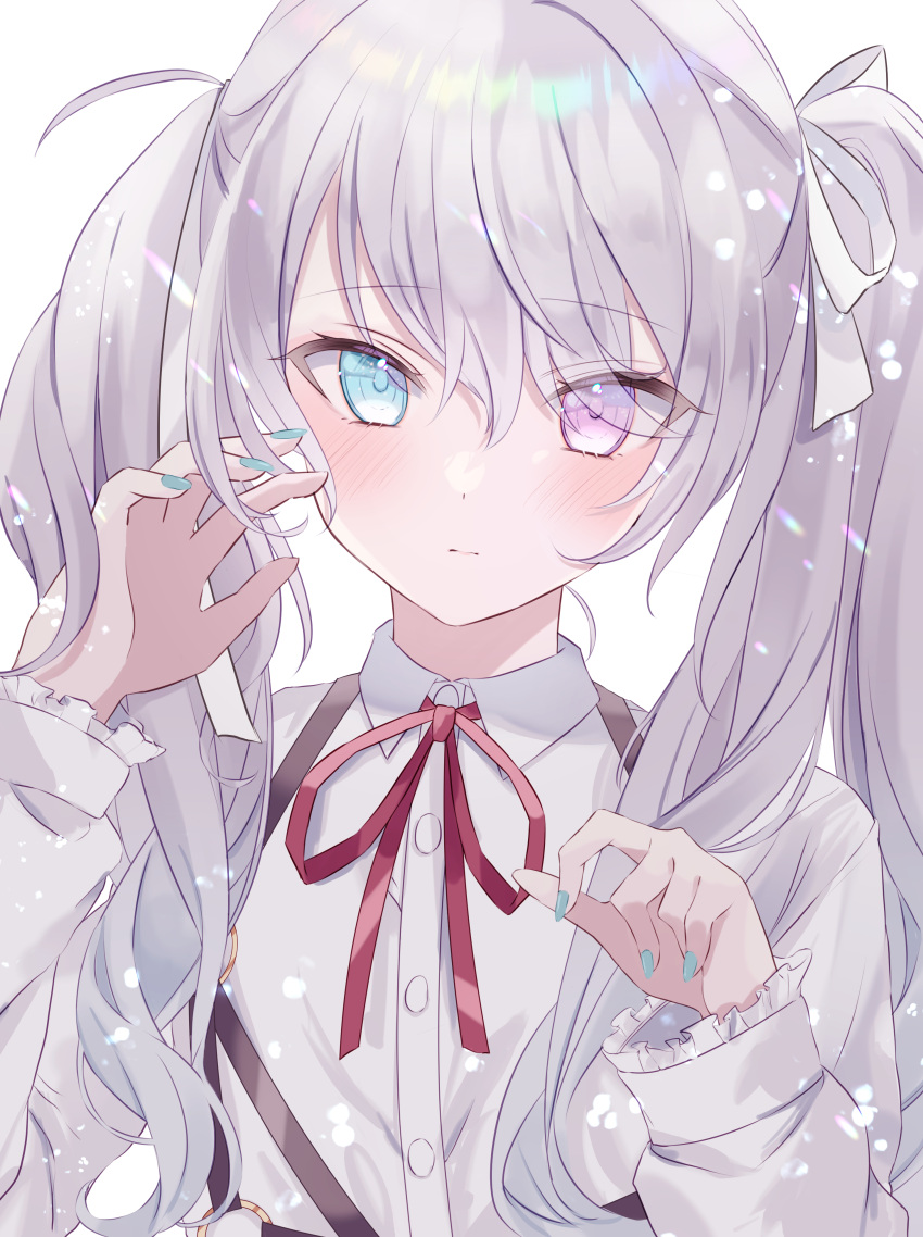 1girl, 25-ji_miku, absurdres, aqua_eyes, aqua_nails, blush, closed_mouth, collared_dress