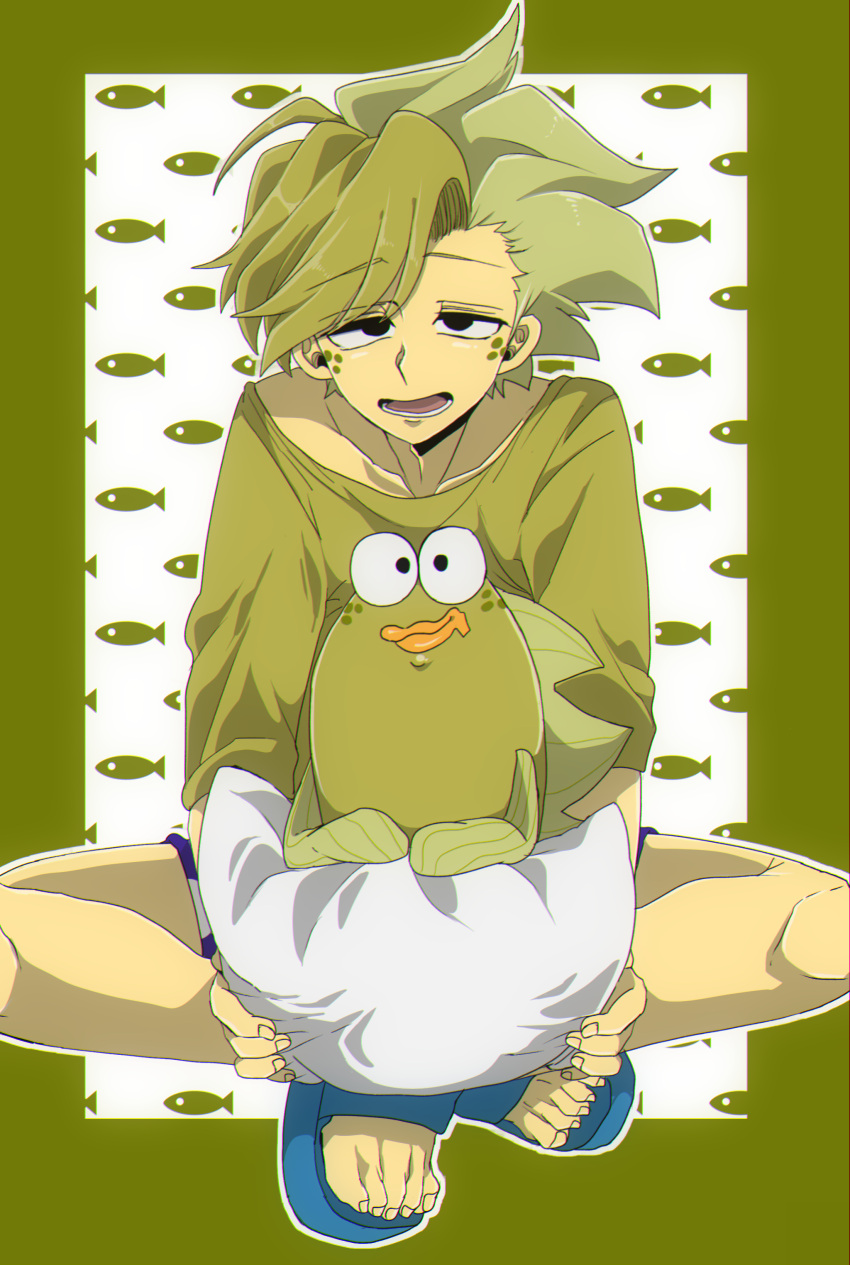 1boy, absurdres, adam's_apple, black_eyes, border, chromatic_aberration, collarbone, dual_persona