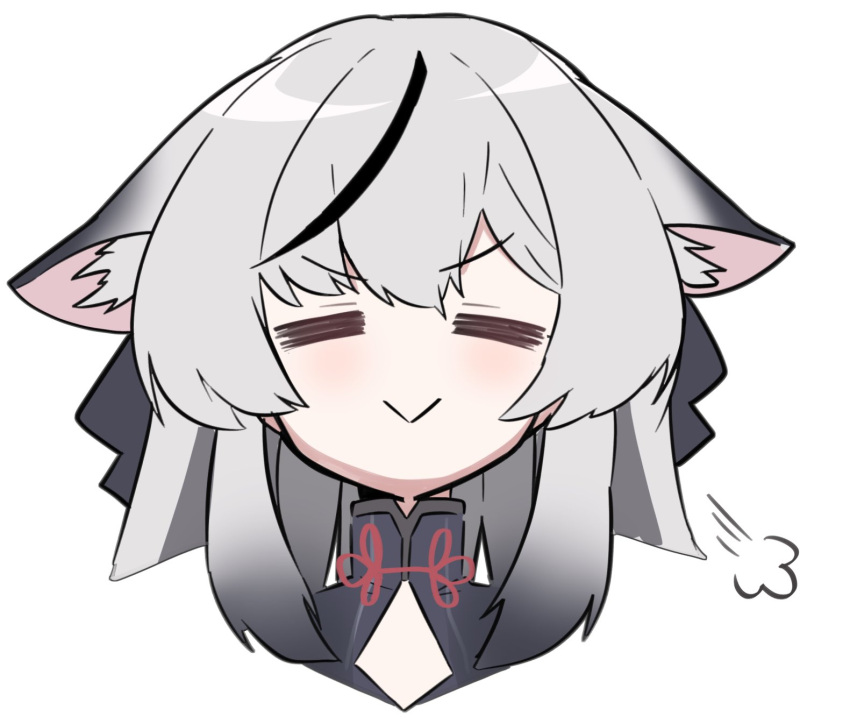 1girl, =_=, animal_ears, black_dress, black_hair, blue_archive, closed_eyes, closed_mouth