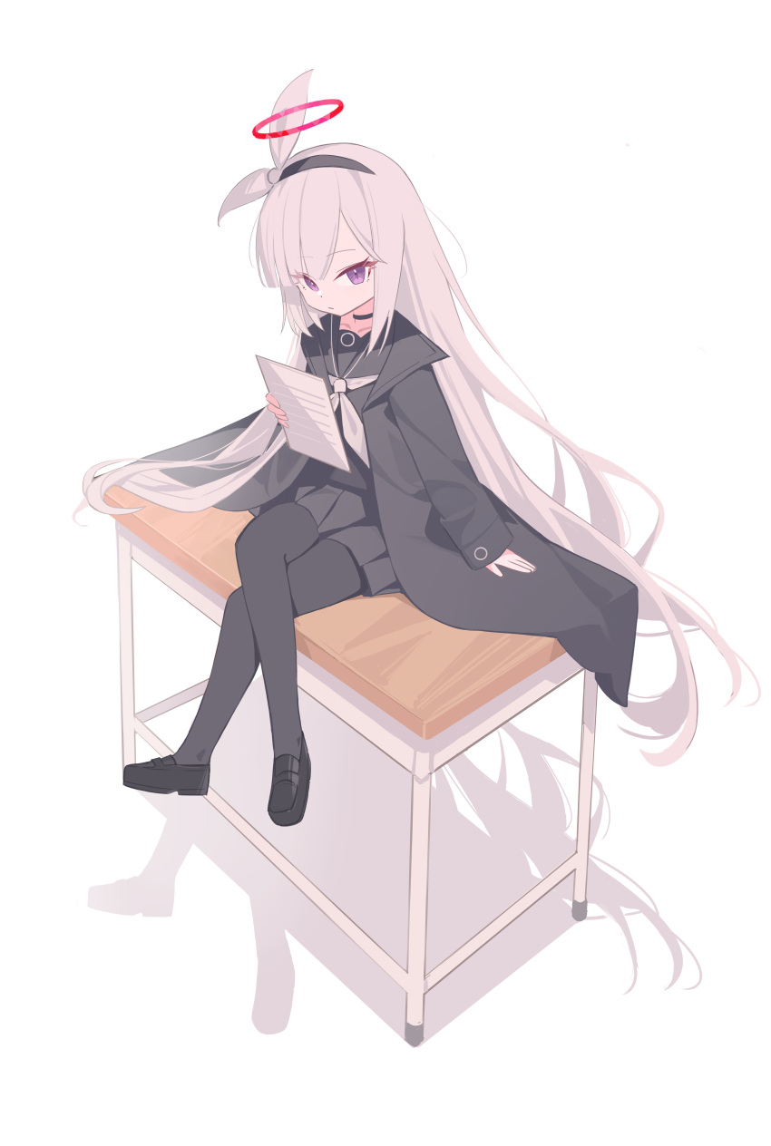 1girl, absurdres, akipopopopoon, black_footwear, black_hairband, black_pantyhose, black_sailor_collar, black_serafuku