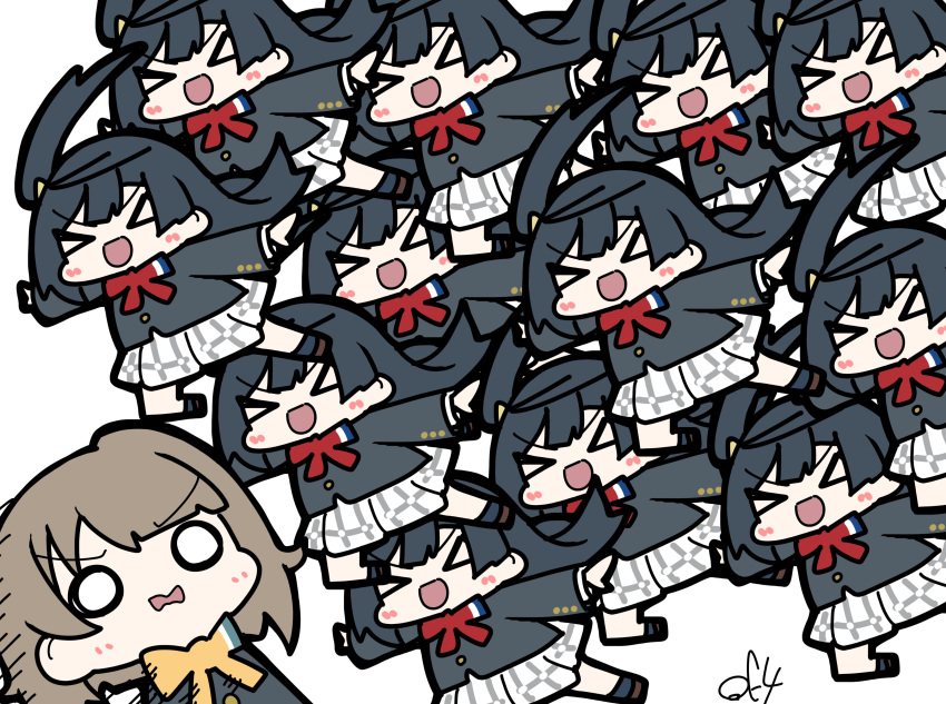 >_<, 6+girls, :d, absurdres, black_hair, black_jacket, blazer, buttons