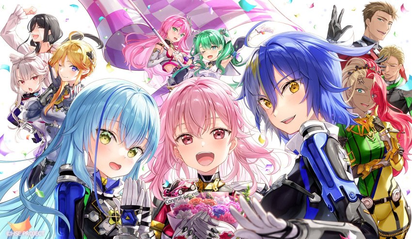 2boys, 6+girls, :d, ;), alice_summerwood, anger_vein, arm_up, asakawa_kanata