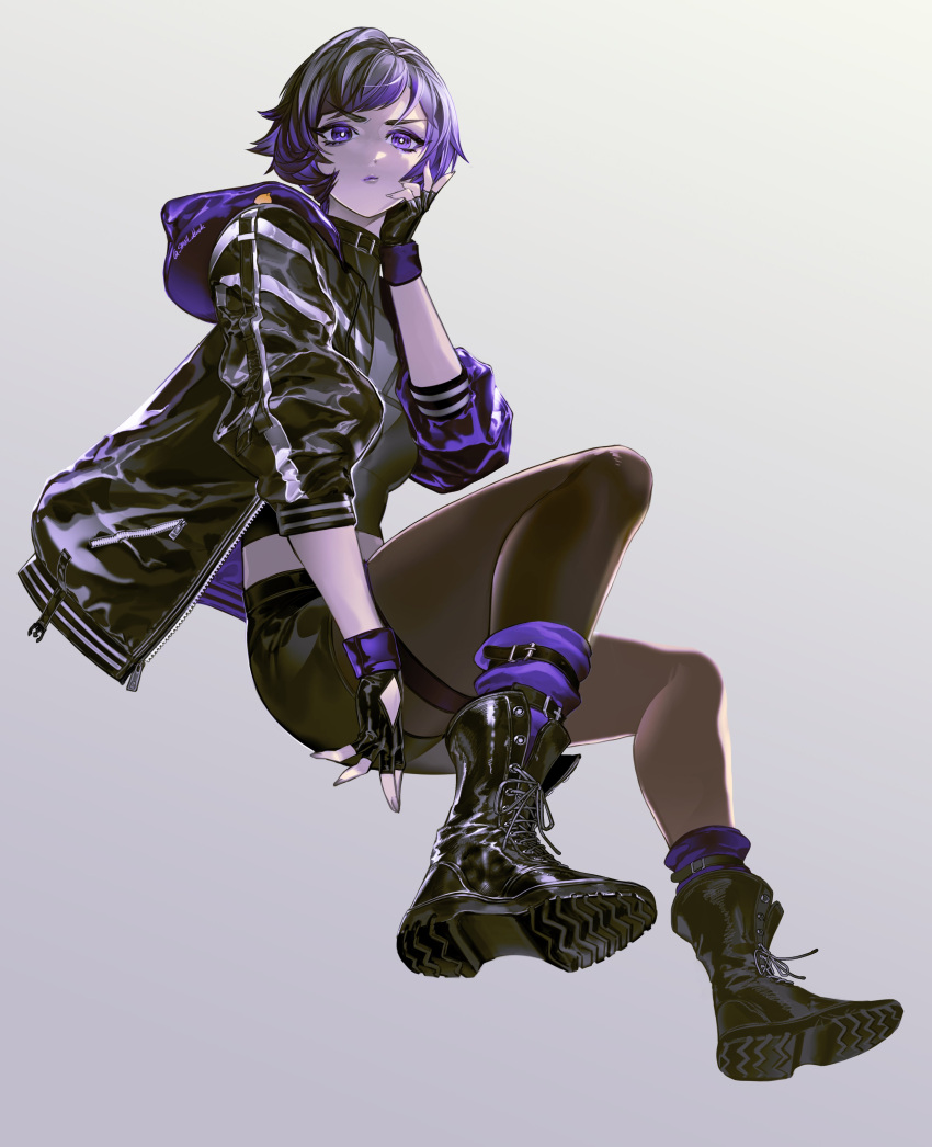 absurdres, belt_collar, boots, choker, collar, colored_tips, gloves, grey-tinted_eyewear