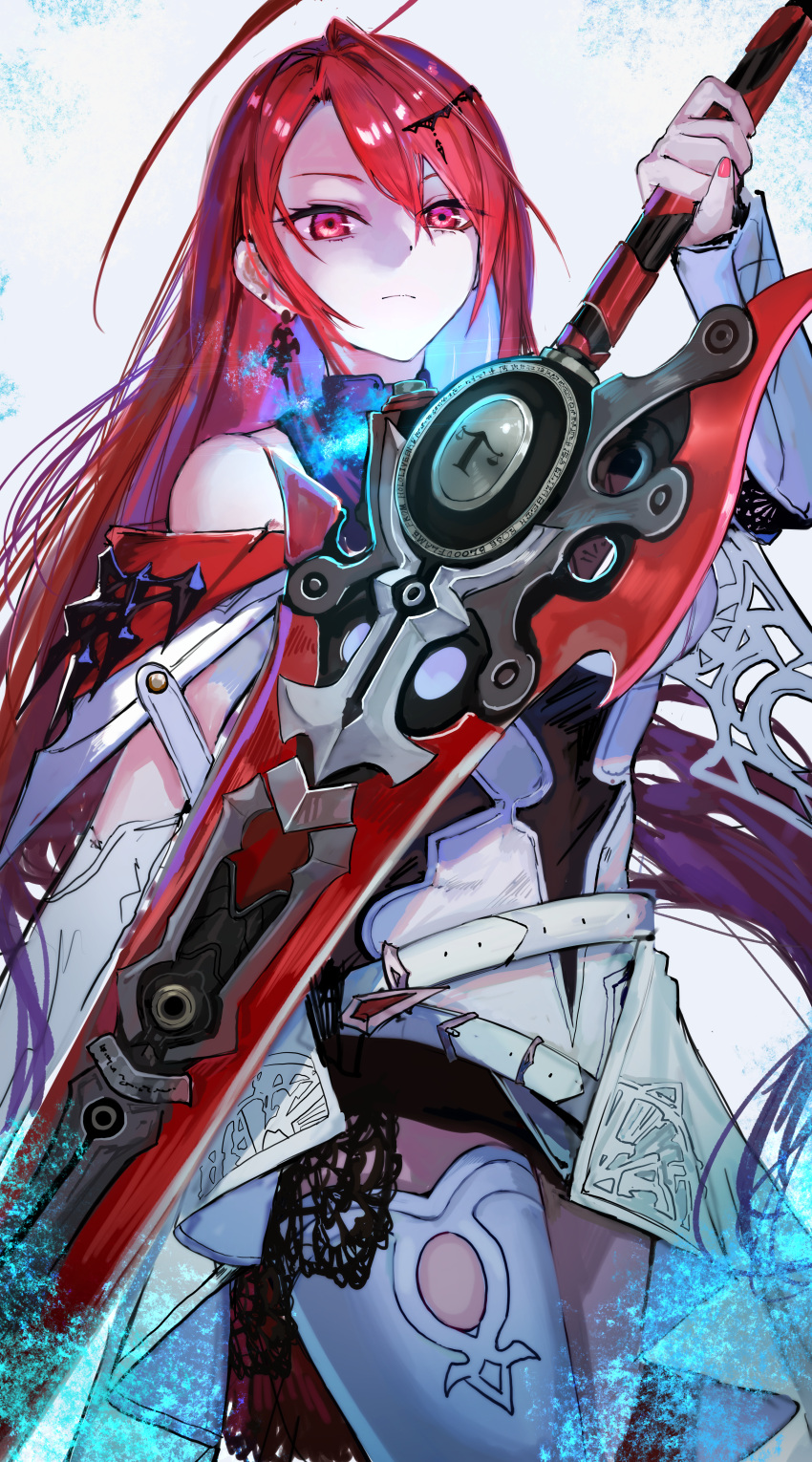 1girl, absurdres, ahoge, blue_fire, blue_hair, breasts, closed_mouth, colored_inner_hair