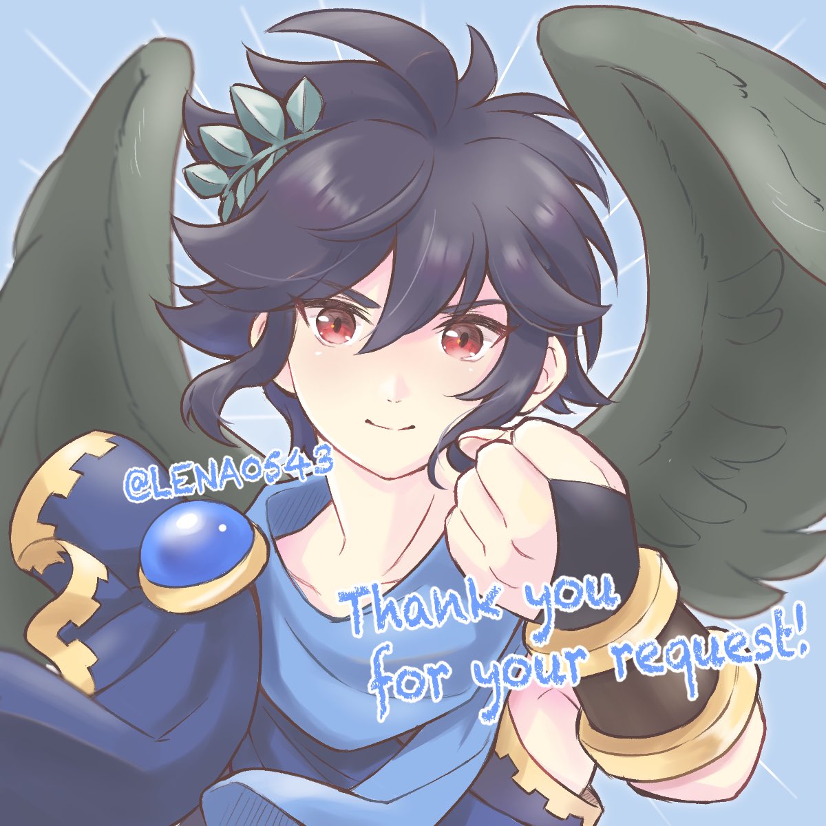 1boy, alternate_color, angel, angel_wings, black_hair, black_wings, blue_background, blue_scarf