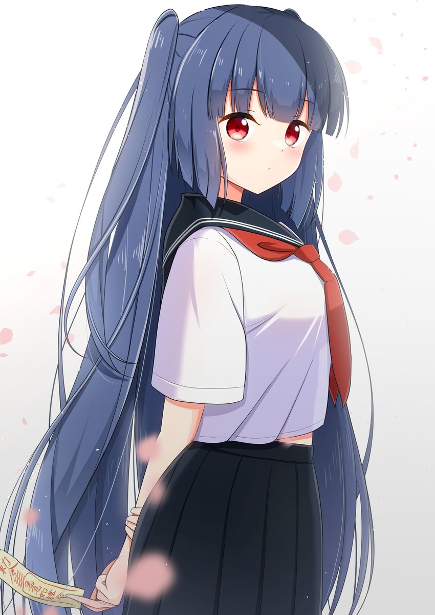 1girl, black_sailor_collar, black_skirt, blue_hair, closed_mouth, dot_mouth, from_side, highres