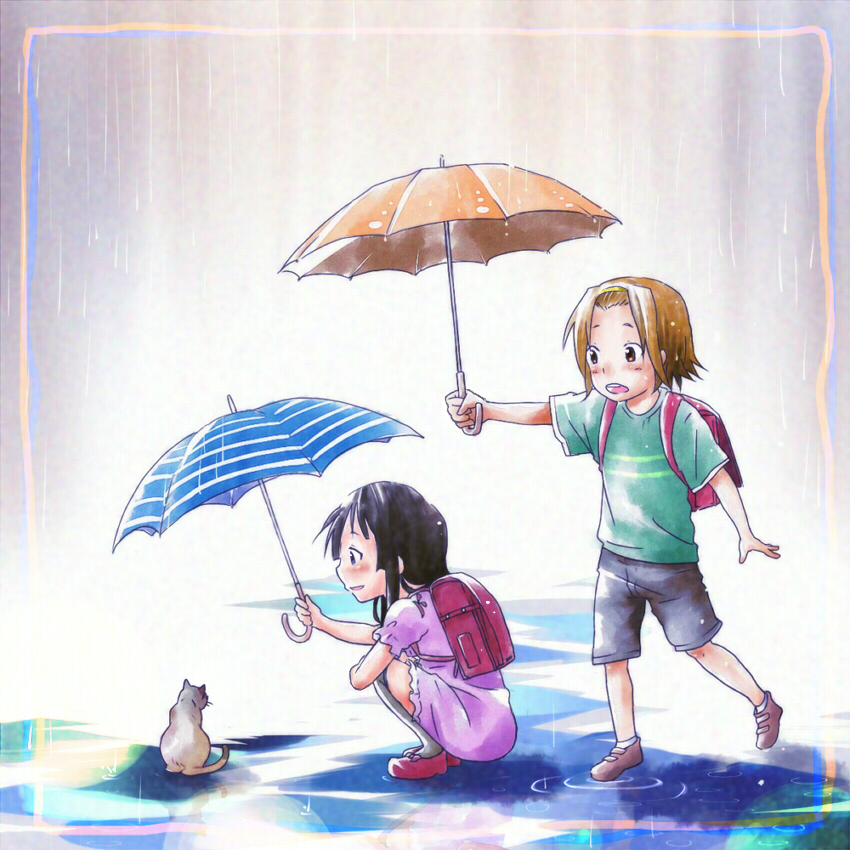 black_hair, casual, cat, hair_ornament, k-on!, long_hair, myng, short_hair