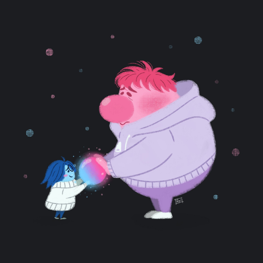 2girls, artist_name, bisexual_flag, blue_hair, blue_skin, colored_skin, commentary, embarrassment_(inside_out)