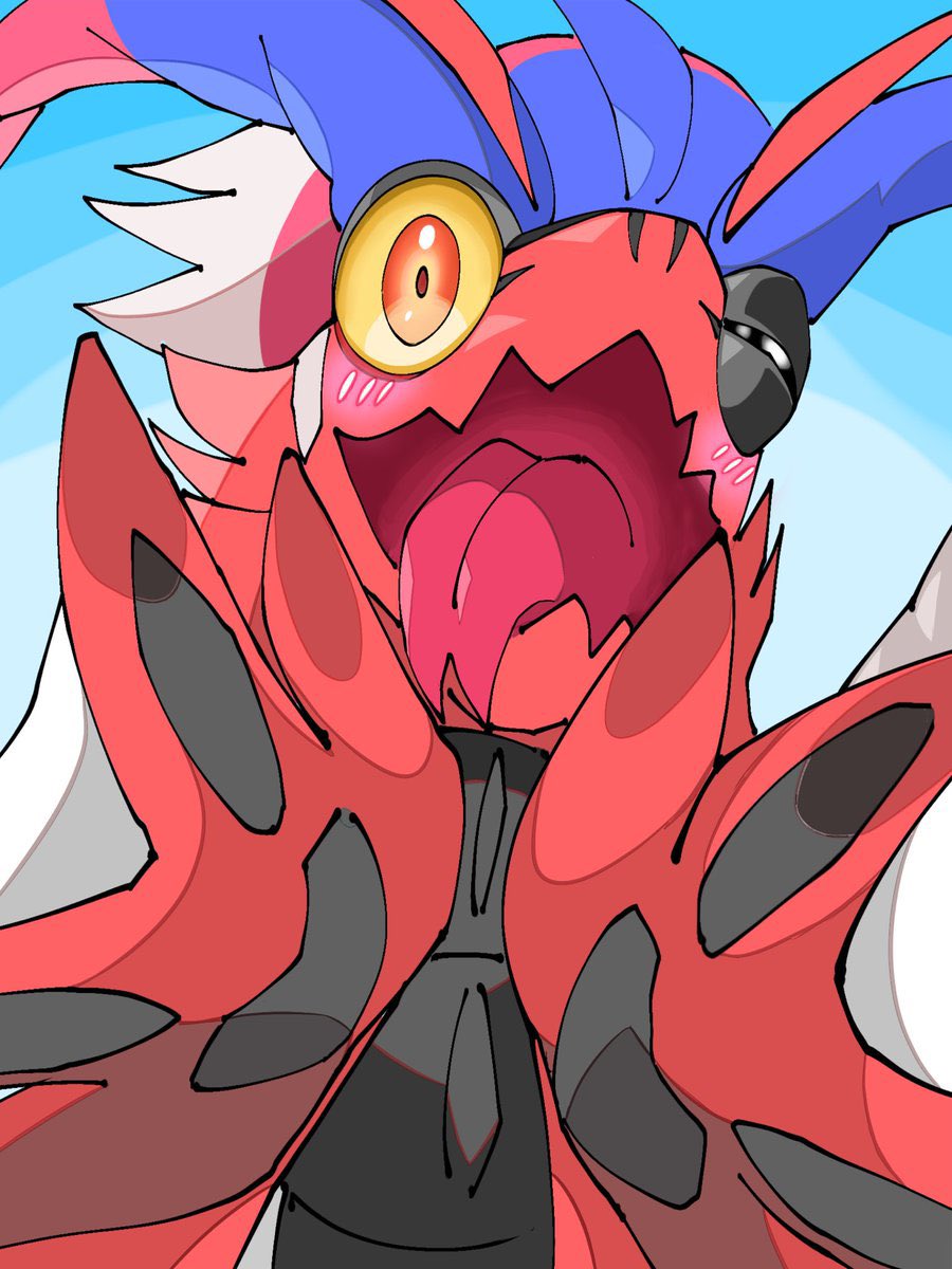 blue_background, blush, close-up, colored_sclera, dragon, feather_hair, highres, koraidon