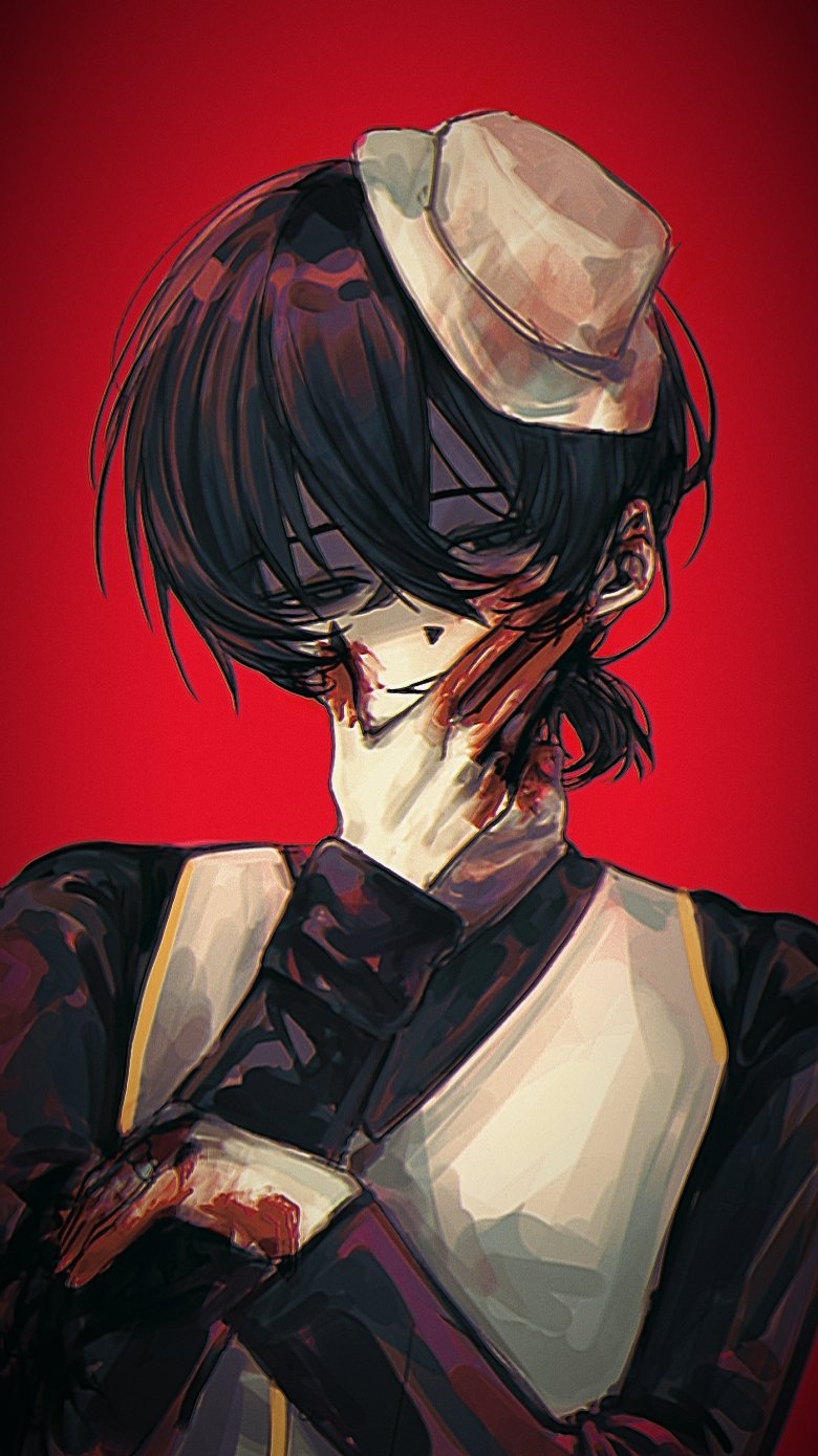 1boy, black_eyes, black_hair, black_shirt, hat, highres, inception_404, limbus_company