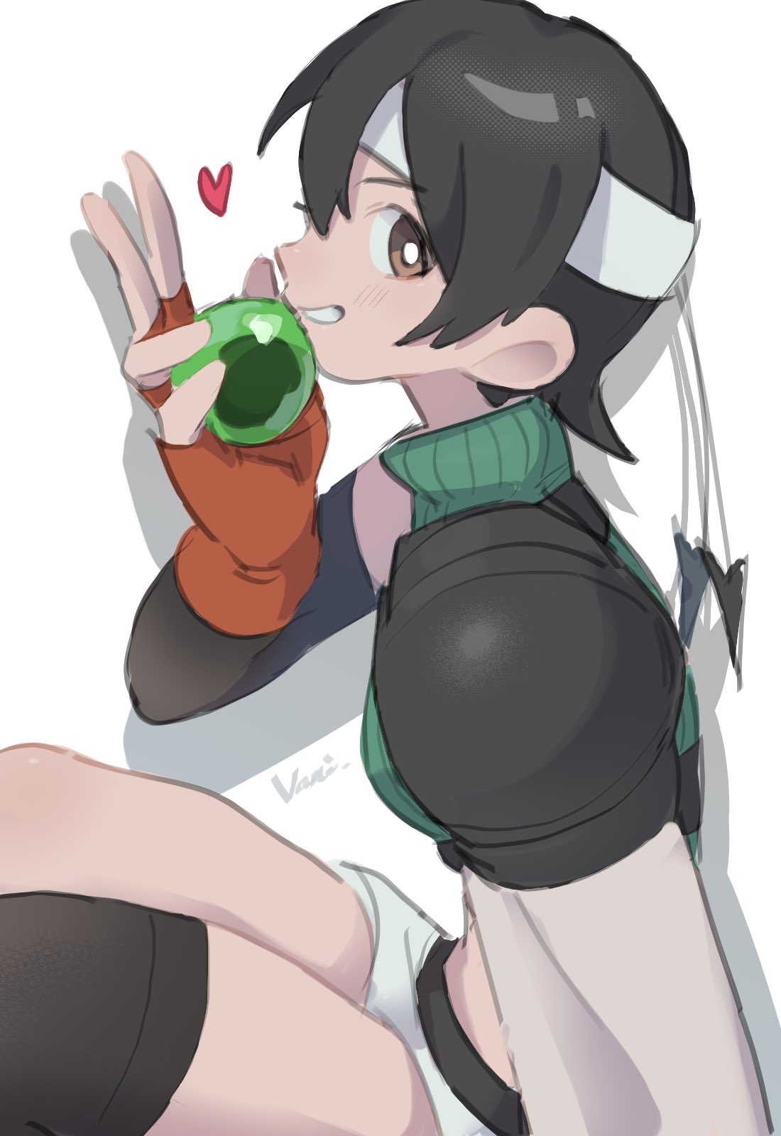 1girl, artist_name, black_hair, commentary_request, cropped_sweater, final_fantasy, final_fantasy_vii, green_sweater