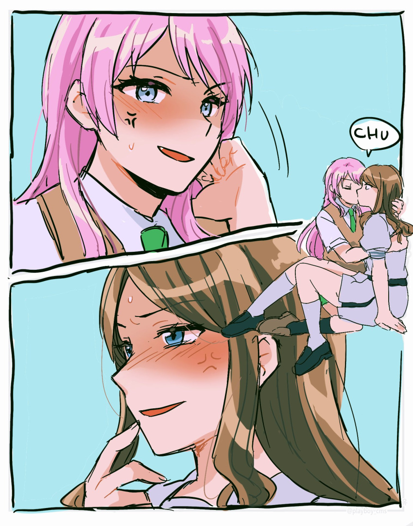 anger_vein, bang_dream!, bang_dream!_it's_mygo!!!!!, black_footwear, black_socks, blue_eyes, blush, brown_hair