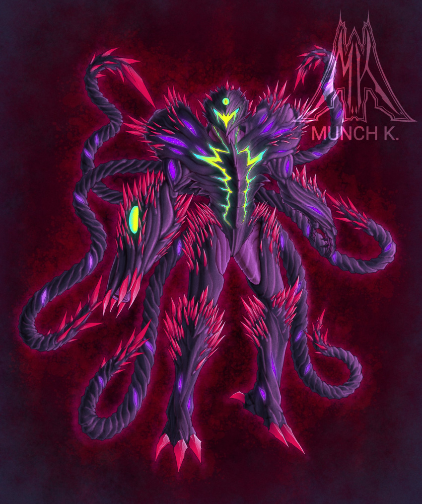1girl, absurdres, arm_cannon, armor, artist_logo, artist_name, carapace, claws