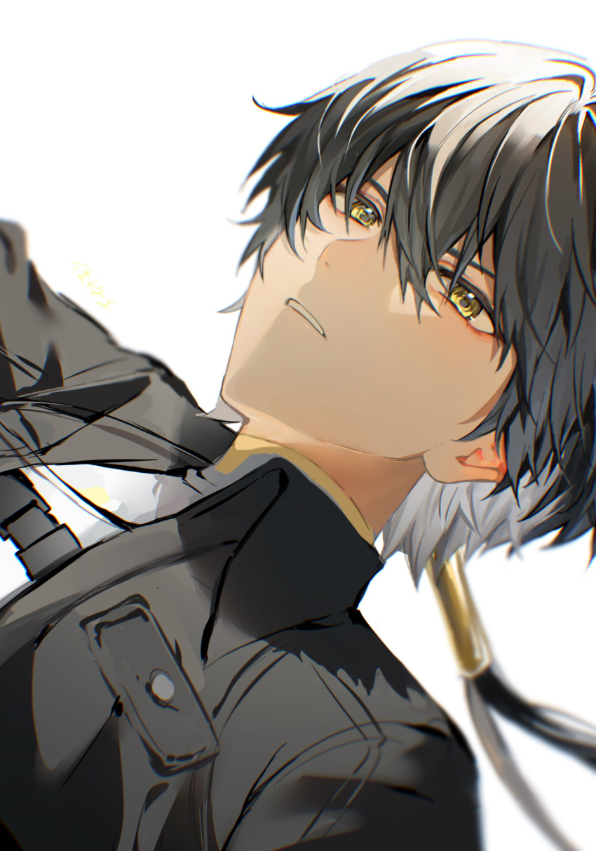 1boy, absurdres, belt, black_belt, black_hair, black_jacket, buttons, collared_jacket