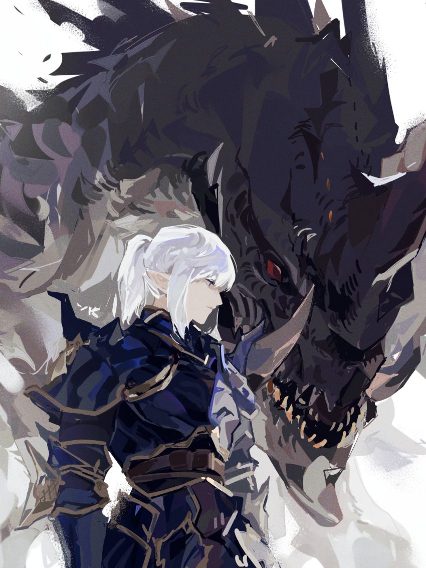1boy, armor, breastplate, cowboy_shot, dragon, dragoon_(final_fantasy), elezen, elf