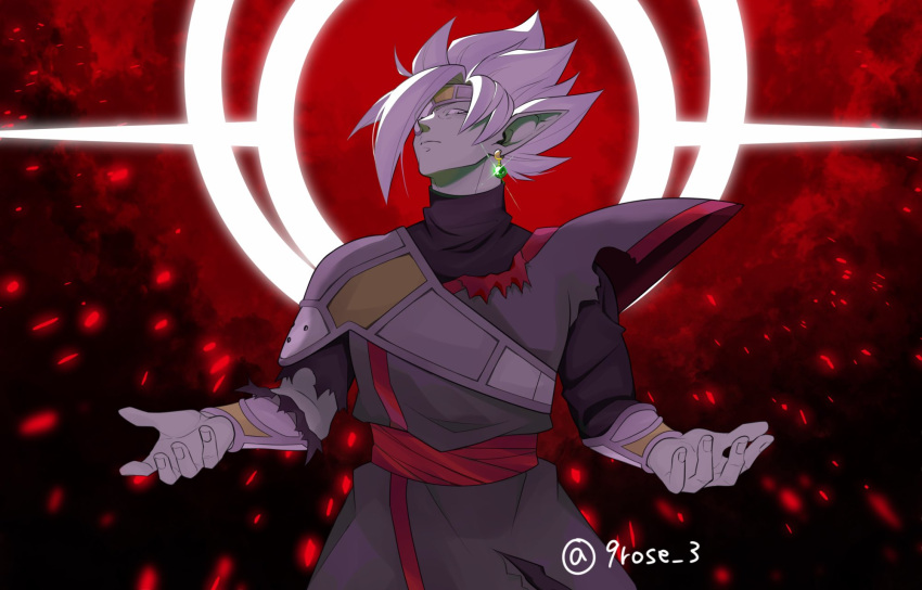 1boy, black_shirt, colored_skin, commentary, commentary_request, dragon_ball, dragon_ball_heroes, earrings