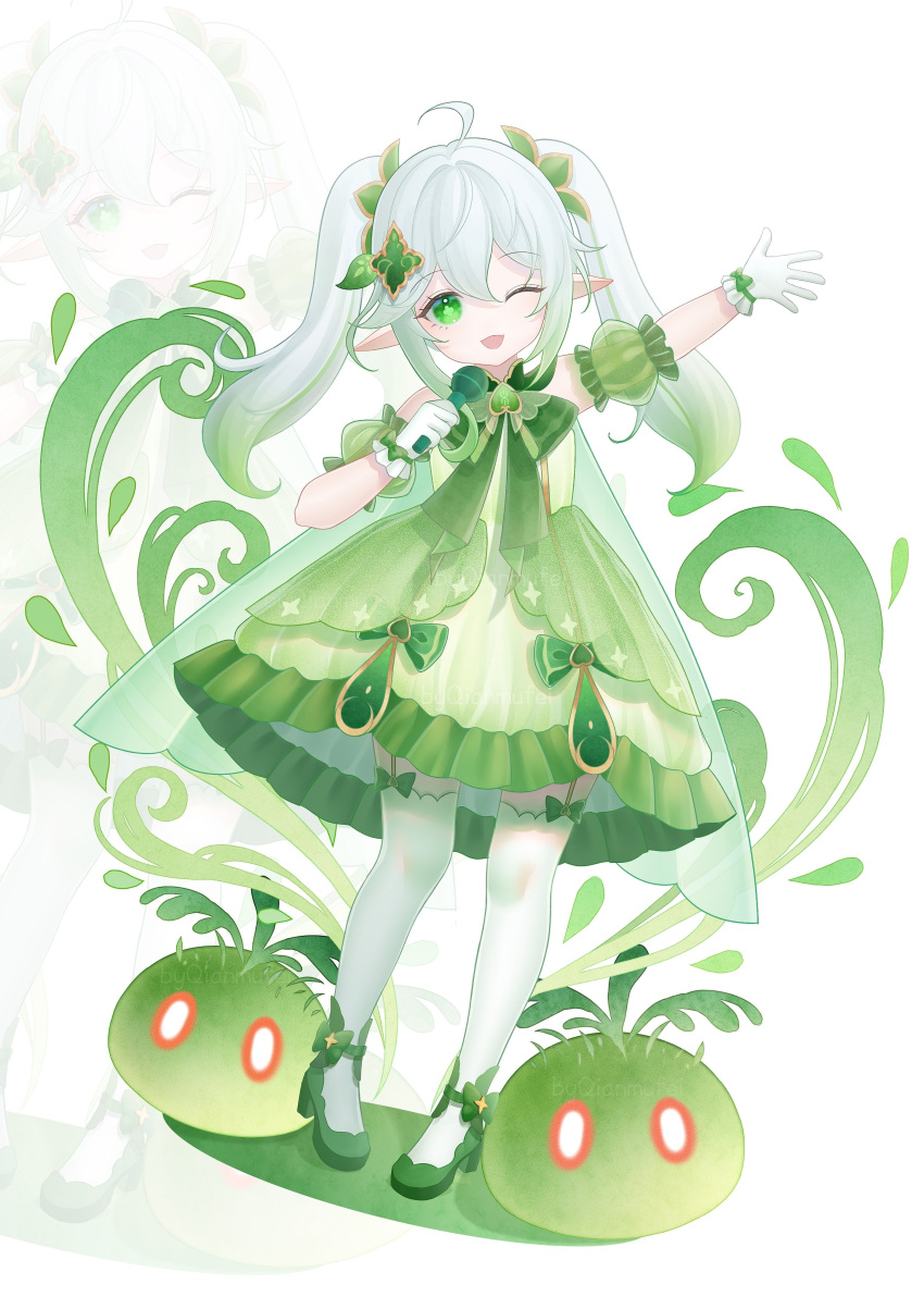 1girl, :d, absurdres, adapted_costume, alternate_hairstyle, bow, brooch, colored_tips