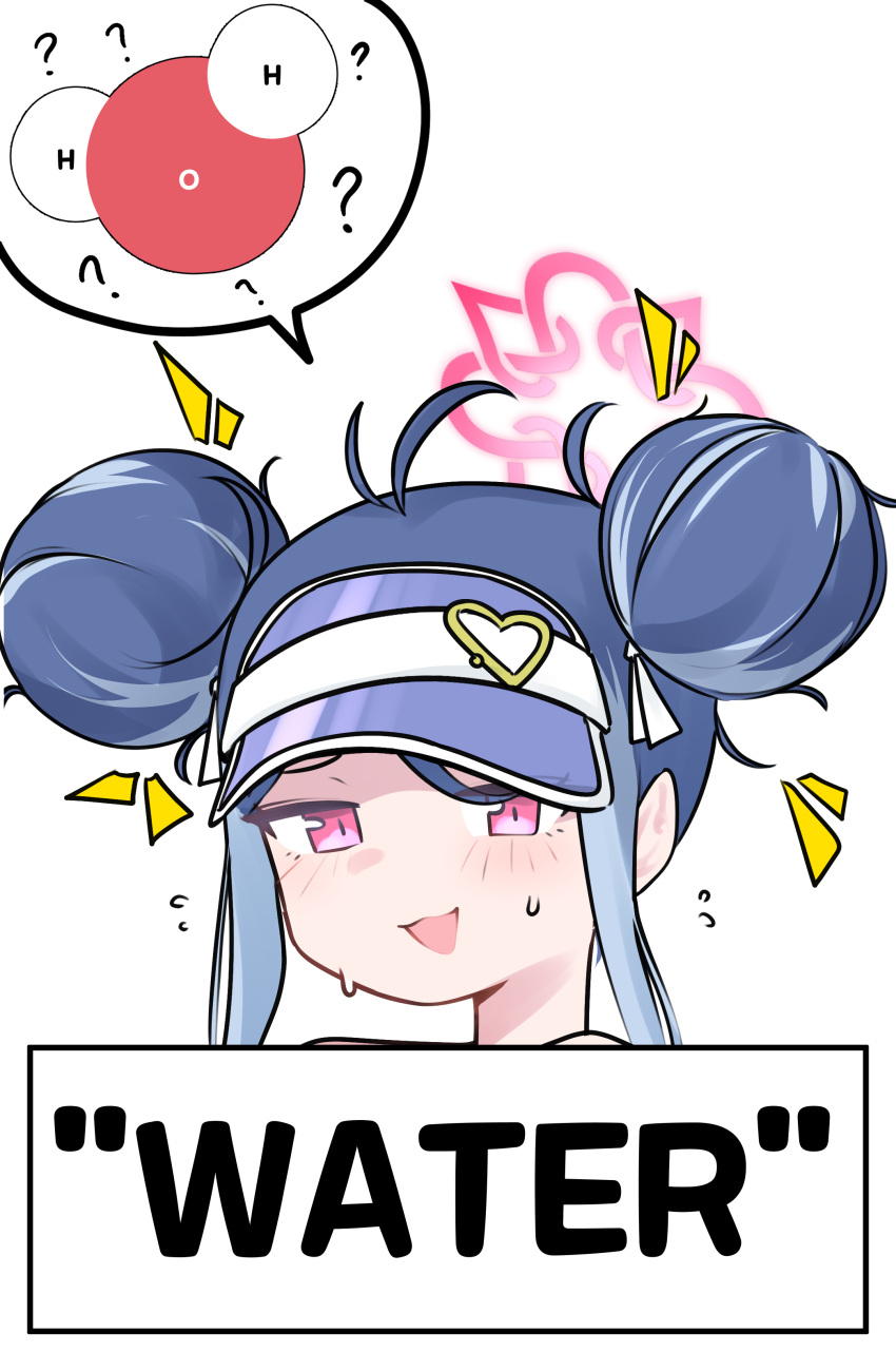 1girl, absurdres, antenna_hair, blue_archive, blue_hair, blush, double_bun, english_text