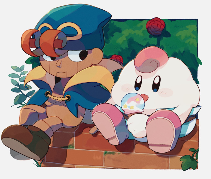 2boys, black_eyes, commentary, food, geno_(mario), highres, ice_cream, looking_at_another
