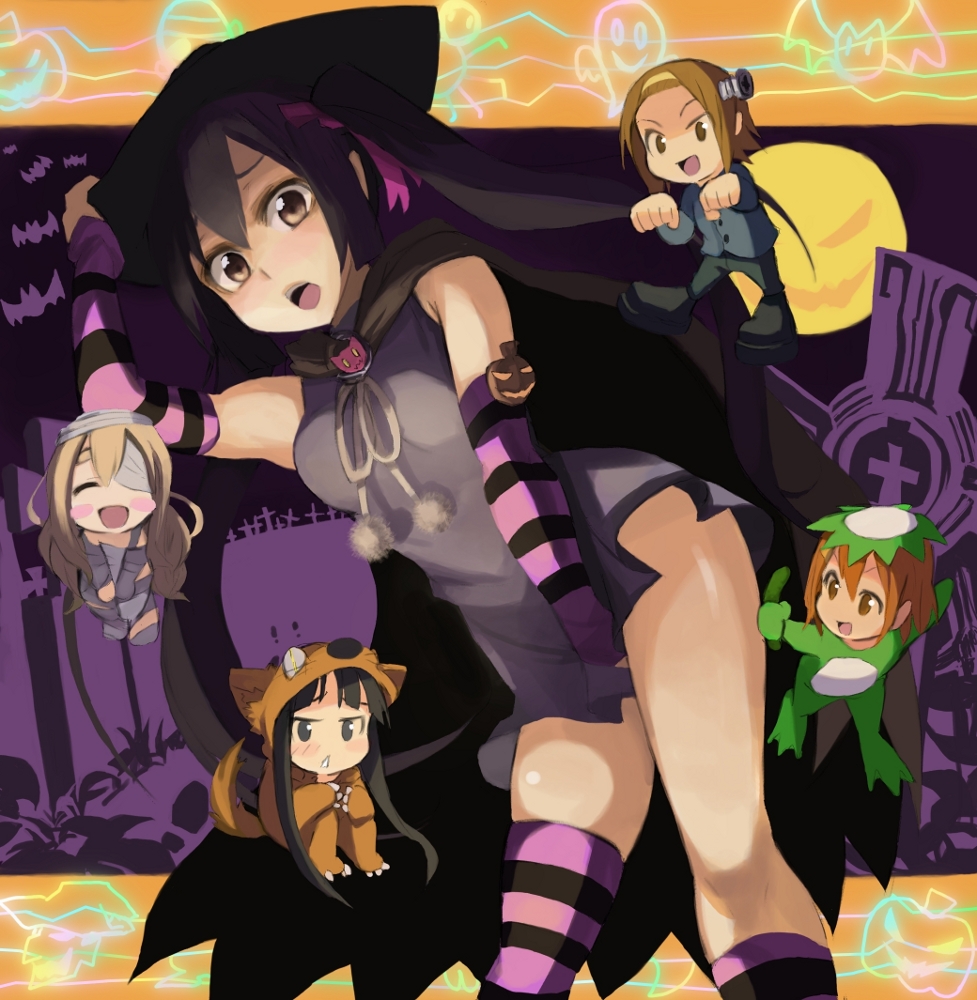 animal_costume, cape, chibi, cosplay, covering, detached_sleeves, frankenstein, frankenstein's_monster