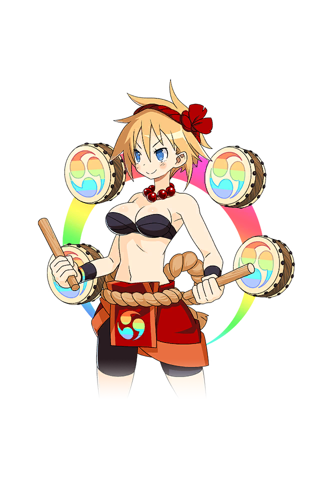1girl, bead_necklace, beads, black_bra, blonde_hair, blue_eyes, bra, breasts
