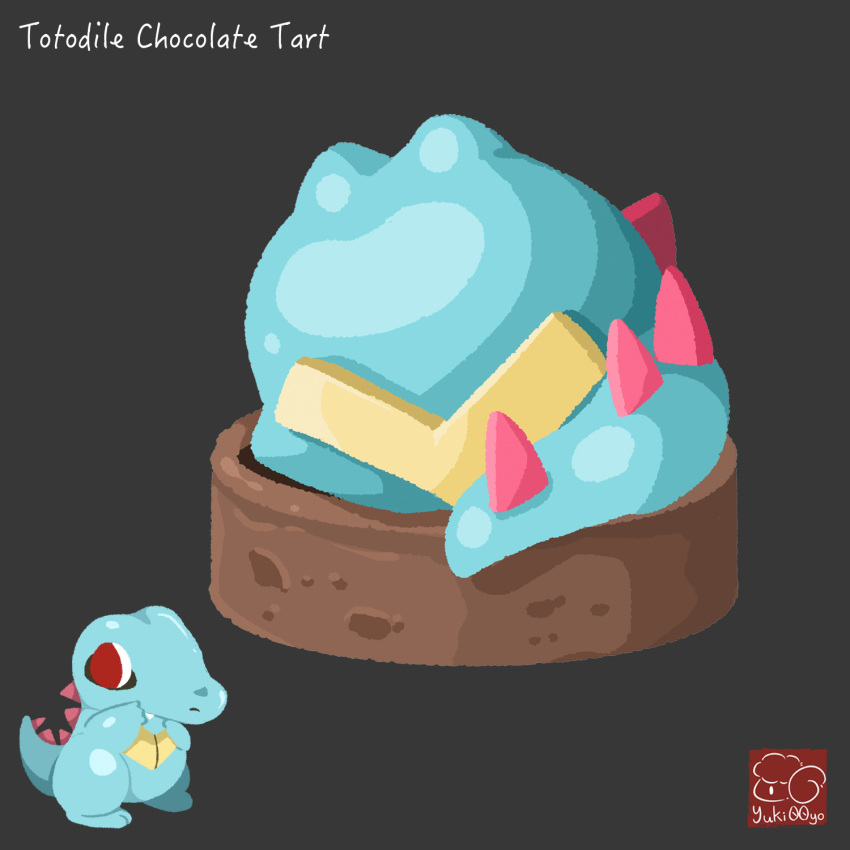 artist_logo, artist_name, character_name, chocolate_tart, food, food_focus, food_name, grey_background
