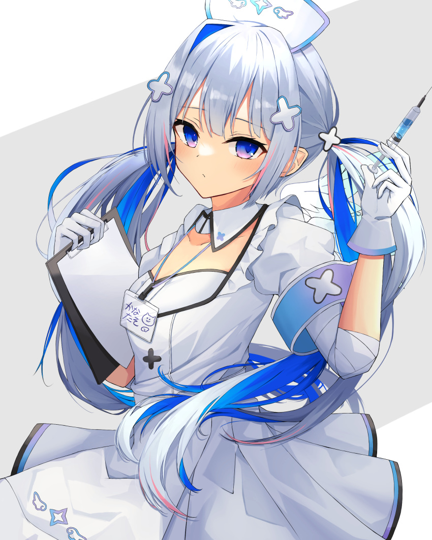 1girl, absurdres, amane_kanata, amane_kanata_(nurse), angel_wings, armband, bandaged_arm, bandages