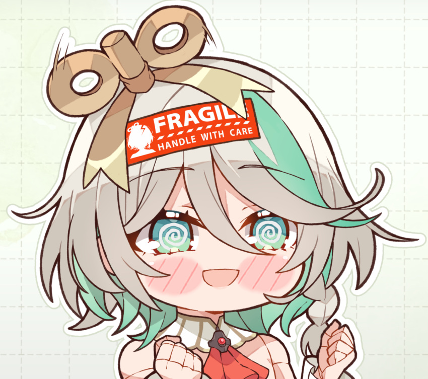 1girl, @_@, ascot, blush, blush_stickers, cecilia_immergreen, chibi, colored_inner_hair