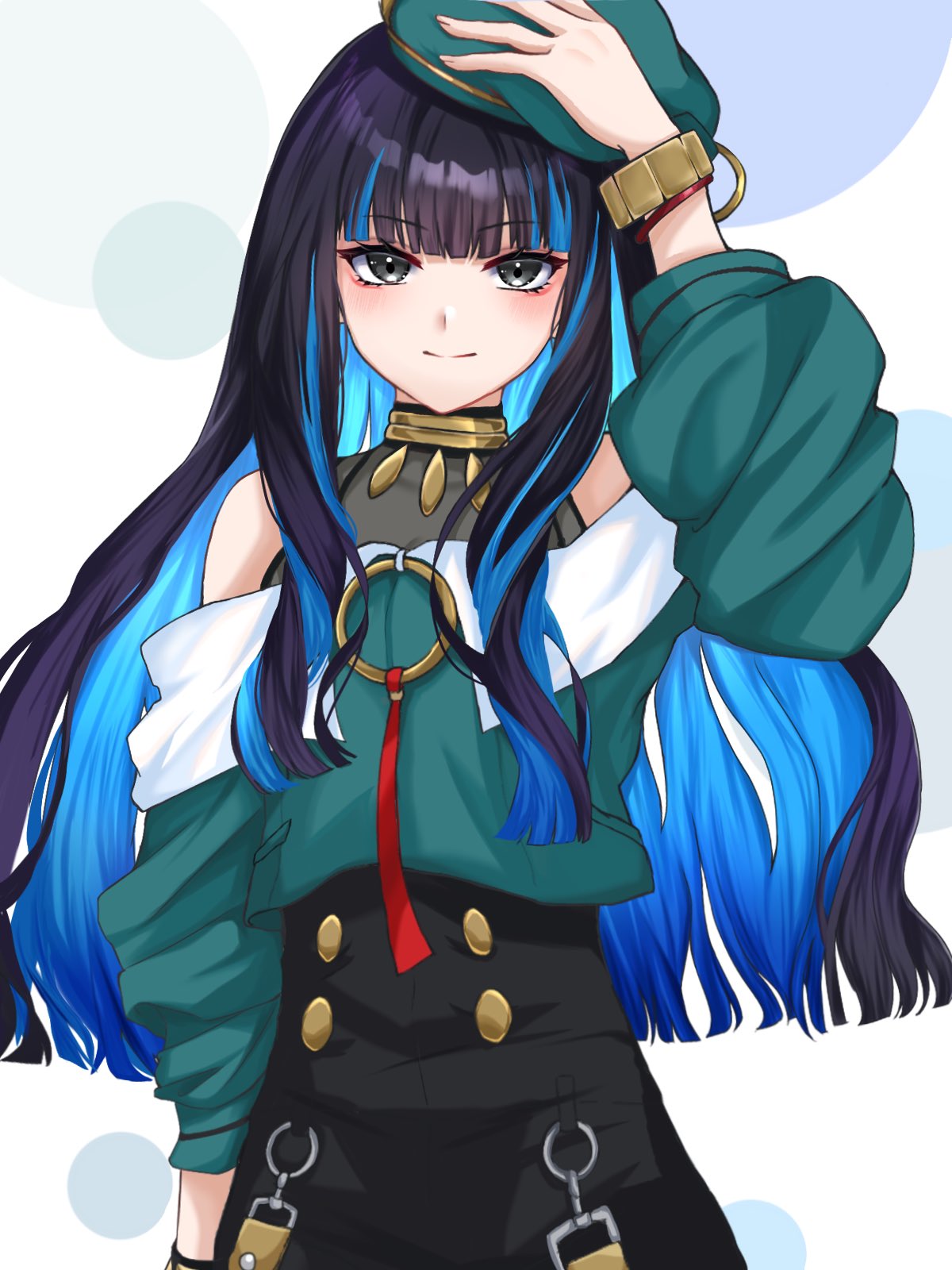 1girl, beret, black_hair, blue_hair, colored_inner_hair, fate/grand_order, fate_(series), green_hat