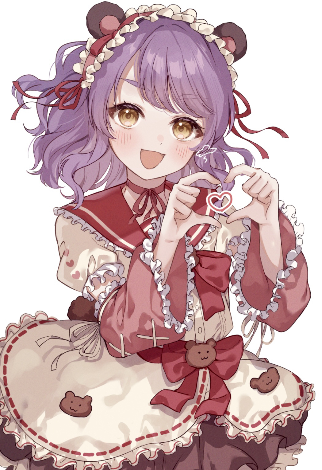 1girl, animal_ear_hairband, animal_ears, bear_ear_hairband, bear_ears, belt, blush, bow