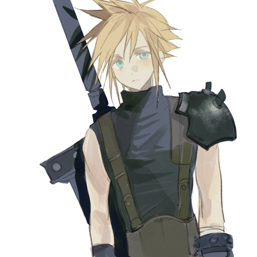 1boy, aqua_eyes, armor, bandaged_arm, bandages, belt, blonde_hair, blue_shirt