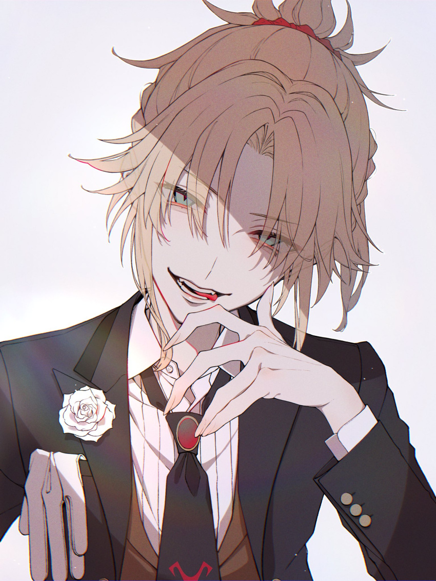 1girl, bambi-25, black_jacket, blonde_hair, fate/apocrypha, fate/grand_order, fate_(series), flower