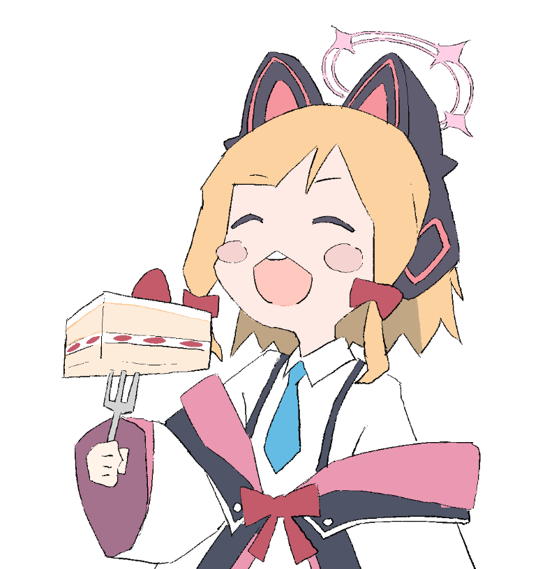 1girl, :3, animal_ear_headphones, animal_ears, blonde_hair, blue_archive, blue_necktie, blush_stickers
