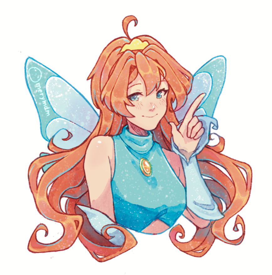 1girl, ahoge, animification, aqua_eyes, bloom_(winx_club), blush, cropped_arms, eyelashes