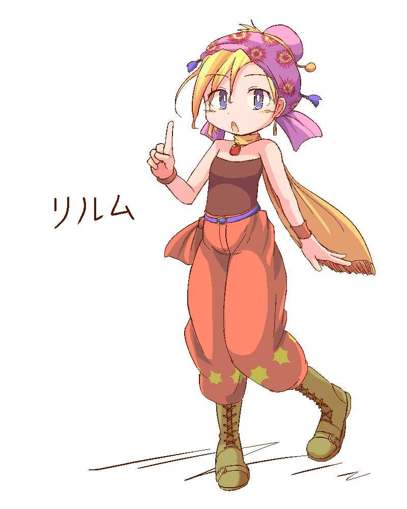 1girl, blue_eyes, boots, bracelet, bright_pupils, brooch, character_name, cross-laced_footwear