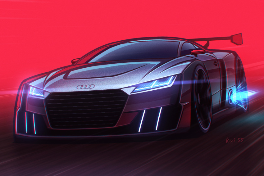 artist_name, audi, audi_tt, blue_fire, car, fire, glowing, kai55