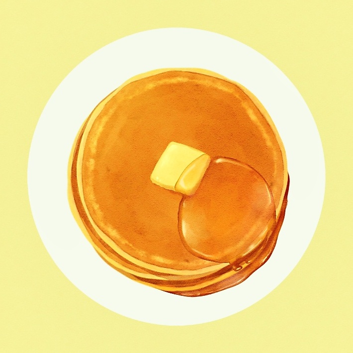 butter, food, food_focus, maple_syrup, no_humans, original, pancake, plate