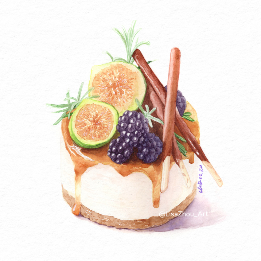 artist_name, blackberry_(fruit), cake, dessert, food, food_focus, fruit, lisazhou_art